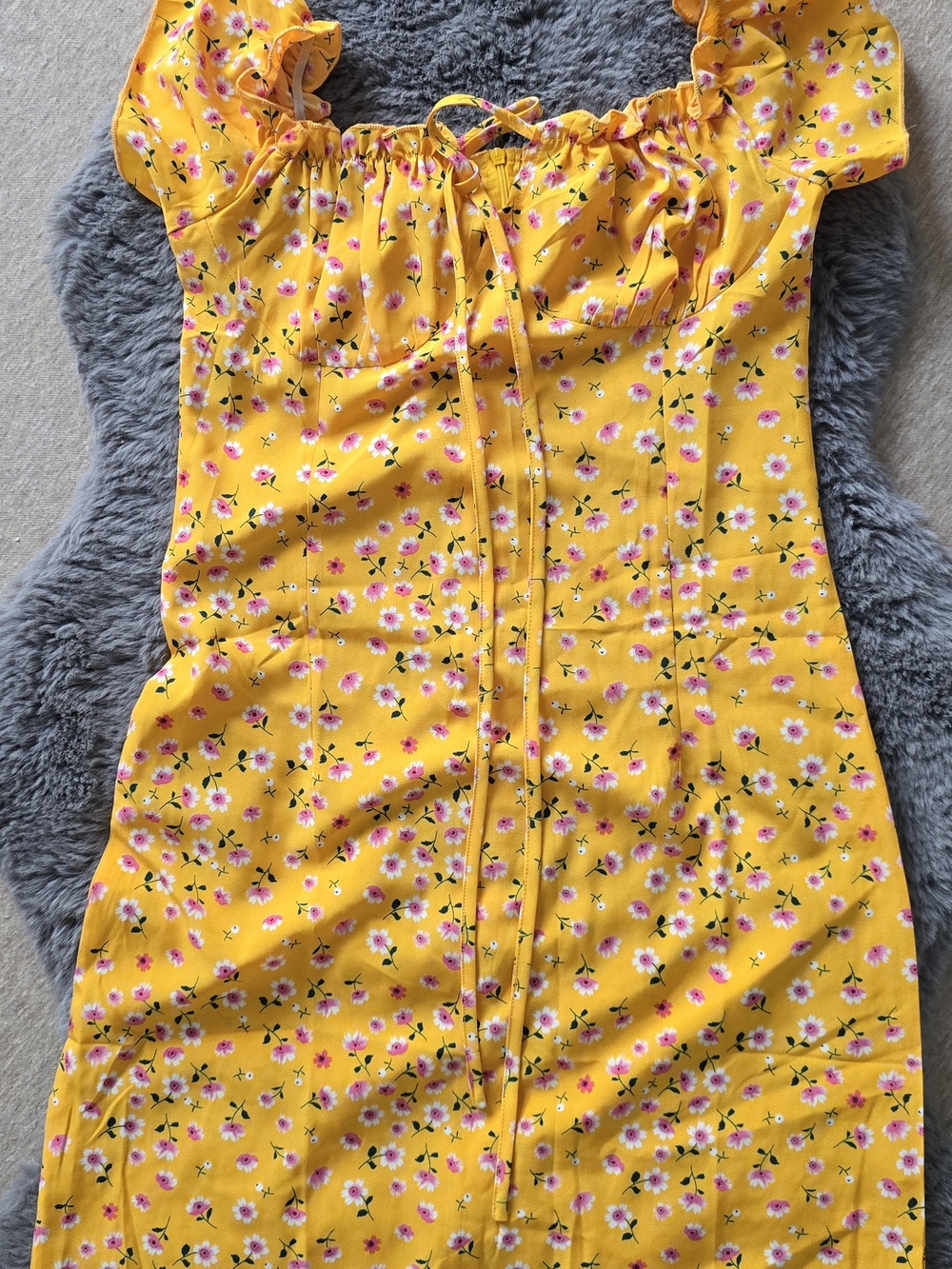 SHEIN Yellow Mini Dress with Pink Floral Print